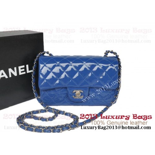 Chanel Classic Flap Bags Blauw Origineel Lakleer A1116 Zilver