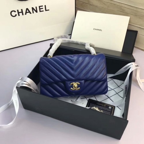 Chanel Classic Flap Bags Blauw Origineel Schapenleer 1116 Goud