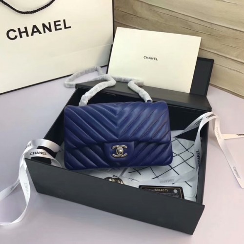 Chanel Classic Flap Bags Blauw Origineel Schapenleer 1116 Zilver