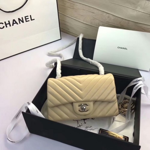 Chanel Classic Flap Bags Camel Origineel Schapenleer 1116 Zilver