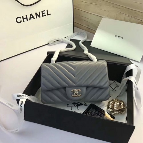 Chanel Classic Flap Bags Grijs Origineel Schapenleer 1116 Zilver