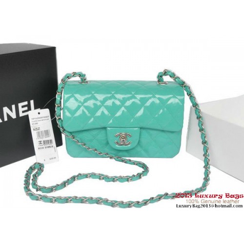 Chanel Classic Flap Bags Lichtgroen Origineel Lakleer A1116 Zilver
