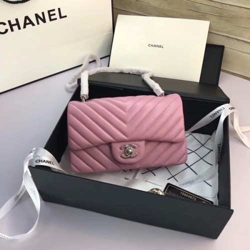 Chanel Classic Flap Bags Lichtroze Origineel Schapenleer 1116 Zilver