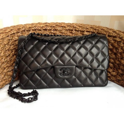 Chanel Classic Flap Bags Origineel Lamsleer A1113 Zwart