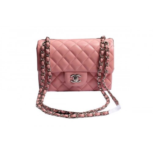 Chanel Classic Flap Bags Roze Origineel Schapenleer A1116 Zilver