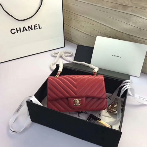 Chanel Classic Flap Bags Rood Origineel Schapenleer 1116 Goud