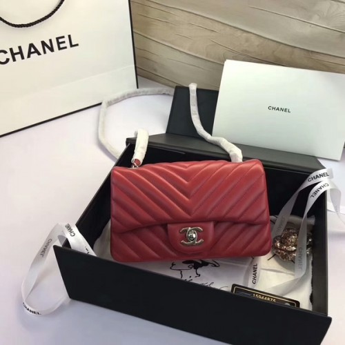 Chanel Classic Flap Bags Rood Origineel Schapenleer 1116 Zilver