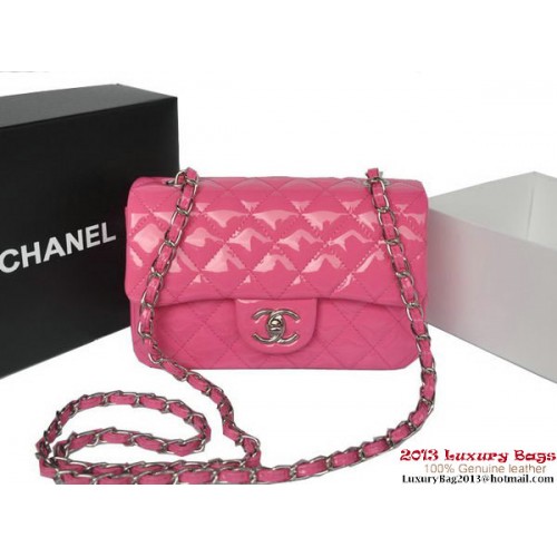 Chanel Classic Flap Bags Rose Origineel Lakleer A1116 Zilver