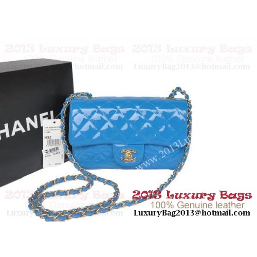 Chanel Classic Flap Bags Hemelsblauw Origineel Lakleer A1116 Goud