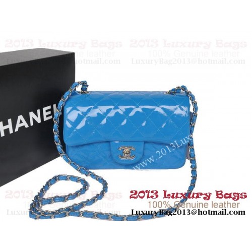 Chanel Classic Flap Bags Hemelsblauw Origineel Lakleer A1116 Zilver