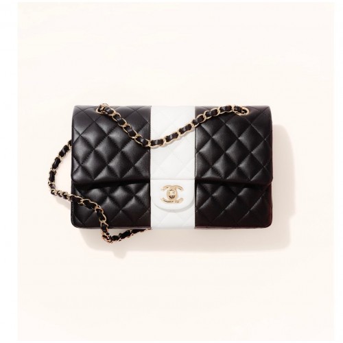 Chanel Classic Flap Schoudertas Origineel Schapenleer A01116 Zwart&Wit