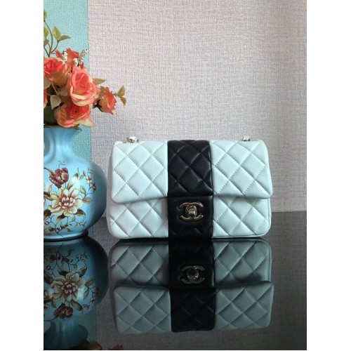Chanel Classic Flap Schoudertas Origineel Schapenleer A01116 Wit&Zwart