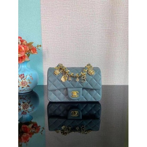 Chanel Classic Flap Schoudertas Origineel Schapenleer AS2326 blauw