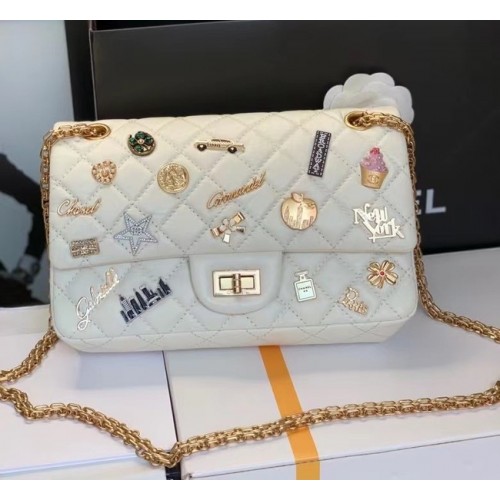 Chanel Classic Flap Schoudertas Origineel Schapenleer AS30225 wit