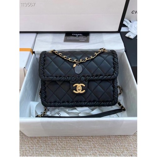 Chanel Classic Flap Schoudertas Origineel Schapenleer AS6075 zwart