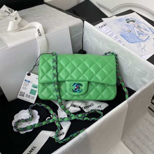 Chanel Classic Flap Schoudertas Origineel Schapenleer Kleuren Gesp A01116 Groen&Blauw