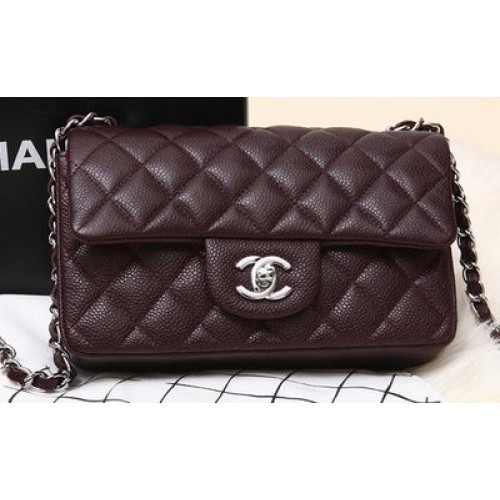 Chanel Classic Flap mini Bag Burgundy Origineel Cannage Patroon CHA1280 Zilver