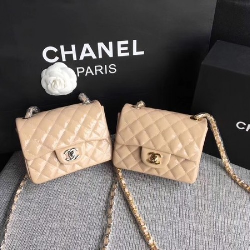 Chanel Classic Flap mini Tas Origineel Leer A1115 Abrikoos