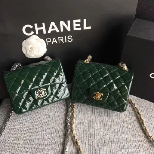 Chanel Classic Flap mini Tas Origineel Leer A1115 Groen
