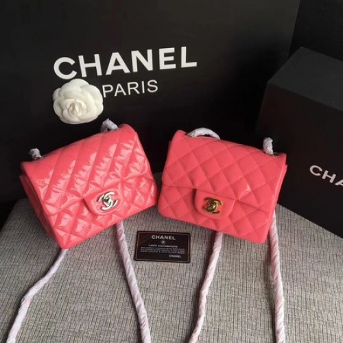 Chanel Classic Flap mini Tas Origineel Leer A1115 Roze