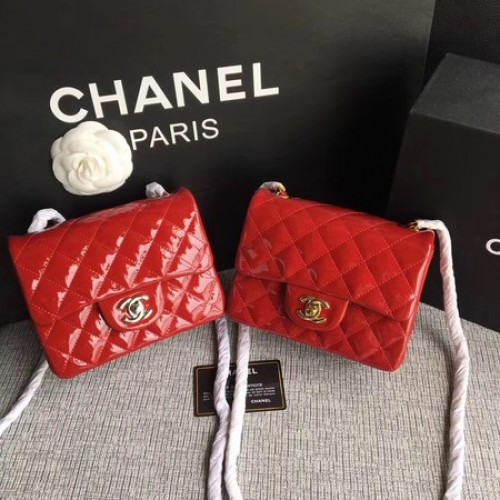Chanel Classic Flap mini Tas Origineel Leer A1115 Rood