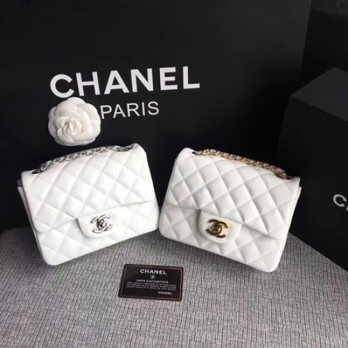 Chanel Classic Flap mini Tas Origineel Leer A1115 Wit
