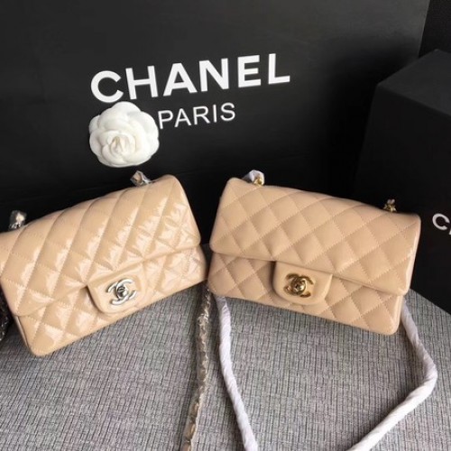 Chanel Classic Flap mini Tas Origineel Leer A1117 Abrikoos