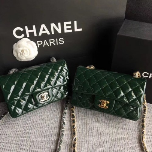 Chanel Classic Flap mini Tas Origineel Leer A1117 Groen