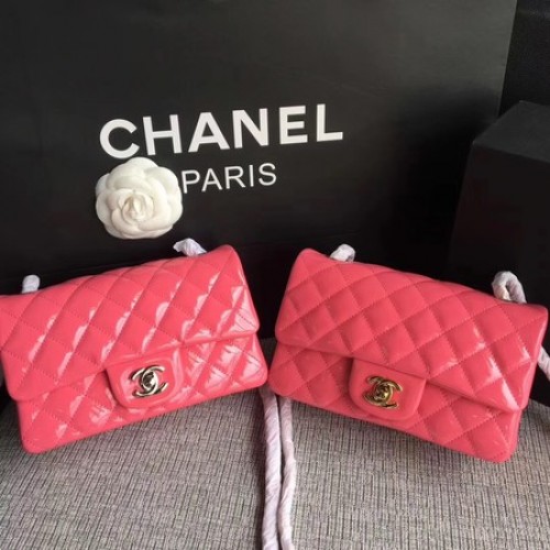 Chanel Classic Flap mini Tas Origineel Leer A1117 Roze
