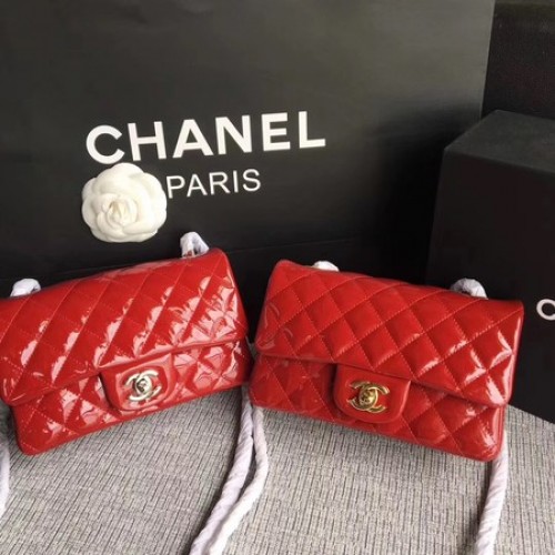 Chanel Classic Flap mini Tas Origineel Leer A1117 Rood