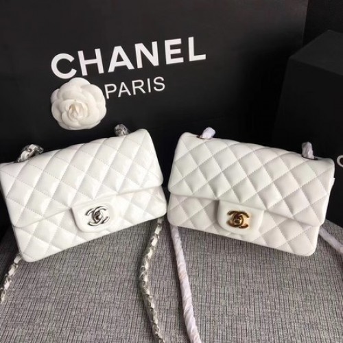 Chanel Classic Flap mini Tas Origineel Leer A1117 Wit