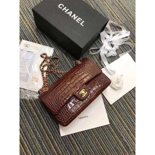 Chanel Classic handtas origineel alligator goudkleurig metaal A01112 bordeauxrood