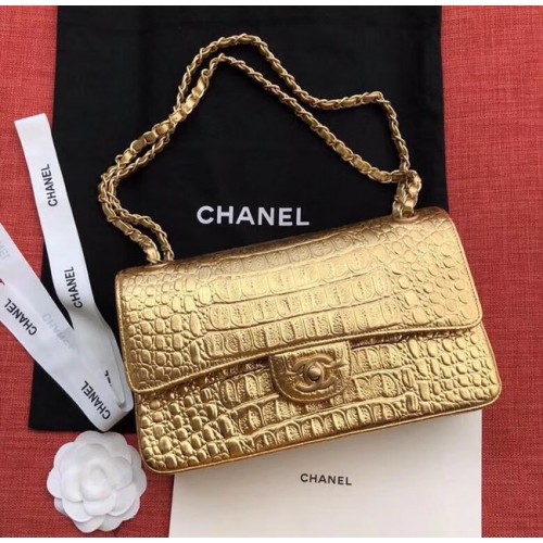 Chanel Classic handtas origineel alligator goudkleurig metaal A01112 goud