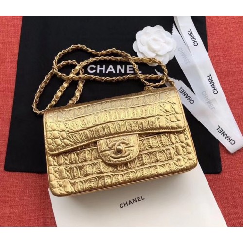 Chanel Classic handtas origineel alligator goudkleurig metaal A01116 goud