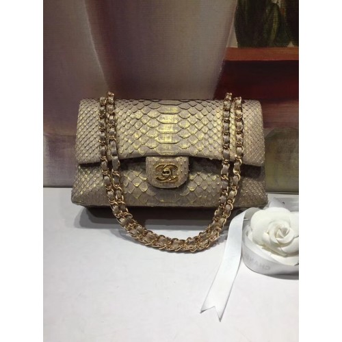 Chanel Classic Handtas Python Goudkleurig Metaal A01112 goud