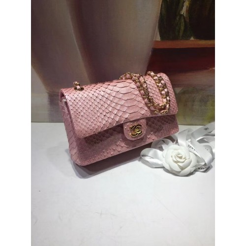 Chanel Classic Handtas Python Goudkleurig Metaal A01112 roze
