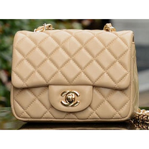 Chanel Classic MINI Flap Bag Abrikoos Schapenvacht A37585 Goud