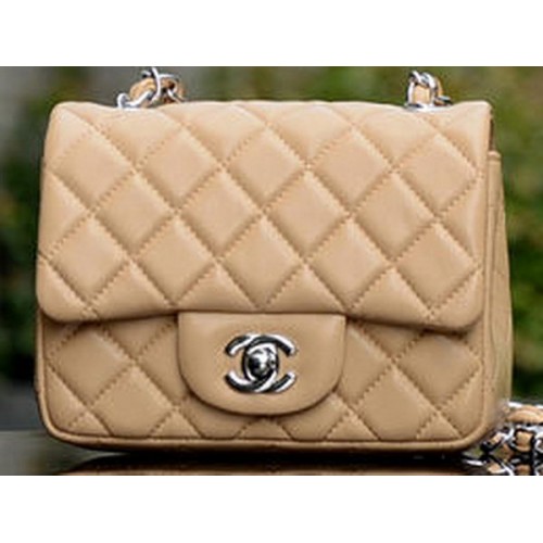 Chanel Classic MINI Flap Bag Abrikoos Schapenvacht A37585 Zilver