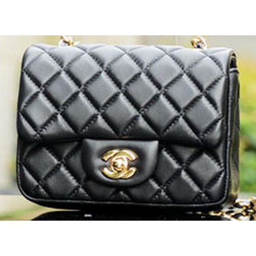 Chanel Classic MINI Flap Bag Zwart Schapenvacht A37585 Goud