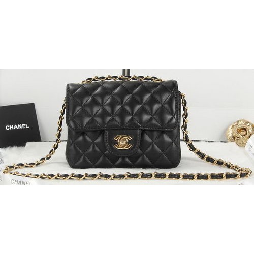 Chanel Classic MINI Flap Bag Zwart Schapenleer A1115 Goud