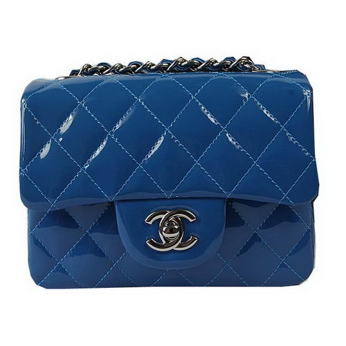 Chanel Classic MINI Flap Bag Blauw Origineel Lakleer CF1115 Zilver