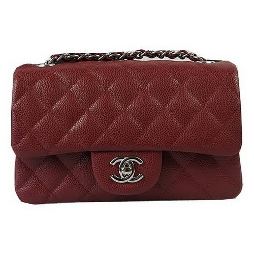 Chanel Classic MINI Flap Bag Burgundy Cannage Patroon CF1119 Zilver