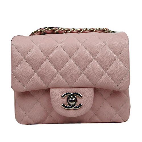 Chanel Classic MINI Flap Bag CF1115 Roze Cannage Patroon Zilver