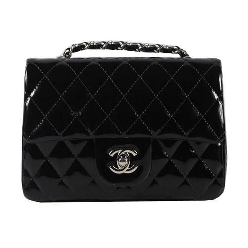 Chanel Classic MINI Flap Bag CF1119 Zwart Lakleer Zilver