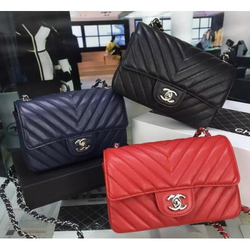 Chanel Classic MINI Flap Bag Chevron Caviar Leer V8500