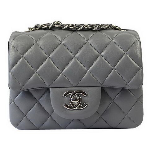 Chanel Classic MINI Flap Bag Grijs Origineel Schapenleer CF1115 Zilver