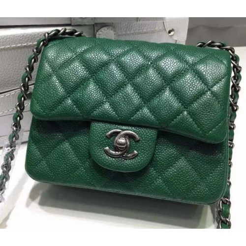 Chanel Classic MINI Flap Bag Litchi Leer A6874 Groen