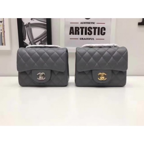 Chanel Classic MINI Flap Bag Origineel Schapenleer A1115 Grijs