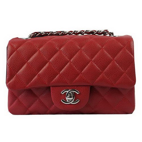 Chanel Classic MINI Flap Bag Rood Cannage Patroon CF1119 Zilver