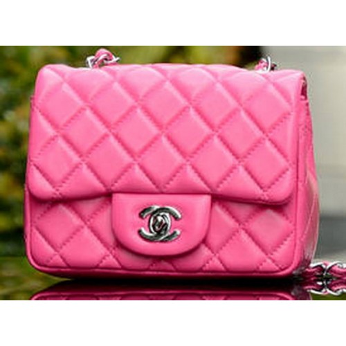 Chanel Classic MINI Flap Bag Rose Schapenvacht A37585 Zilver